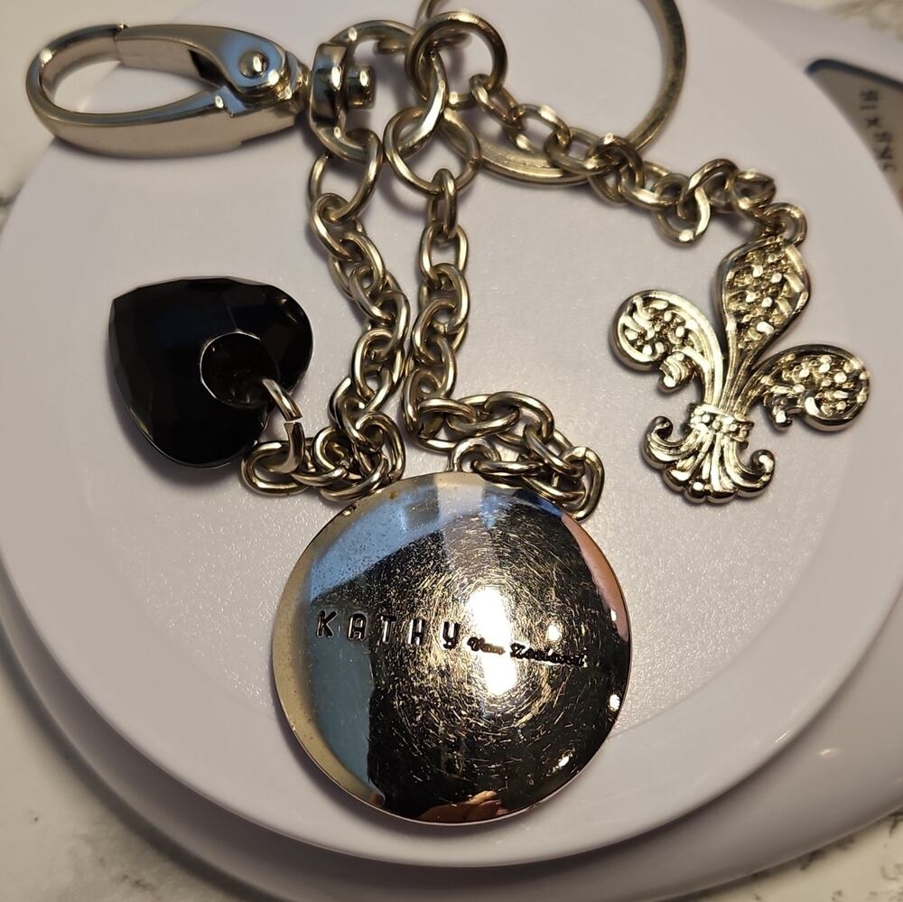 Kathy Van Zeeland Silver Black Charm Key Chain Fleur-de-lis
